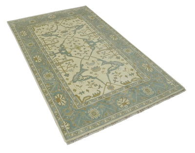 Ivory and Gray and Olive 6x9.6 Hand Knotted Traditional Oriental Oushak wool rug - The Rug Decor