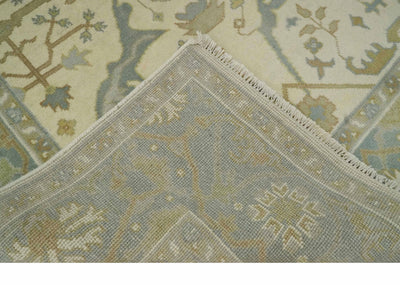 Ivory and Gray and Olive 6x9.6 Hand Knotted Traditional Oriental Oushak wool rug - The Rug Decor