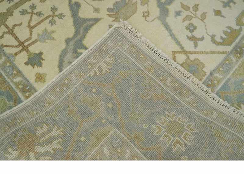 Ivory and Gray and Olive 6x9.6 Hand Knotted Traditional Oriental Oushak wool rug - The Rug Decor