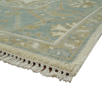 Ivory and Gray and Olive 6x9.6 Hand Knotted Traditional Oriental Oushak wool rug - The Rug Decor