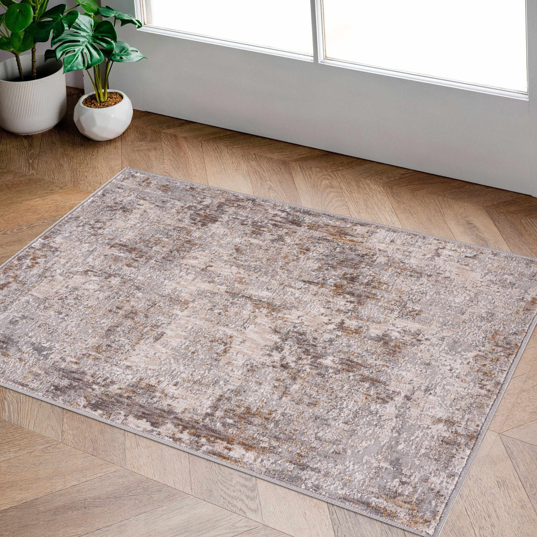 Ivory And Gray Contemporary Style Machine Woven Area Rug - The Rug Decor