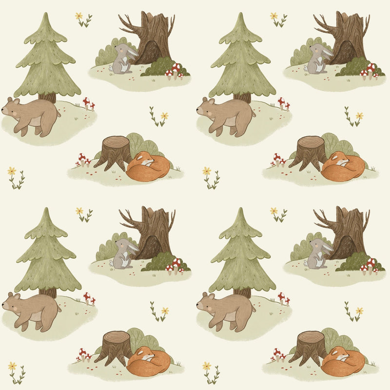 Ivory and Green Forest Animals Charming Woodland Nursery self - adhesive Wallpaper - The Rug Decor