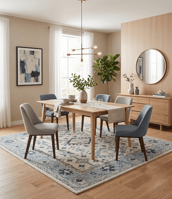 Ivory and Light Blue Traditional Oriental Hand Knotted Custom Made wool area Rug - The Rug Decor