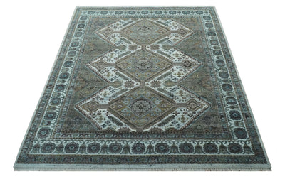 Ivory and Olive 8x10 Hand Knotted Traditional Design wool area rug - The Rug Decor