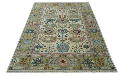 Ivory and Olive 9x12 Hand Knotted Traditional Oushak wool rug - The Rug Decor