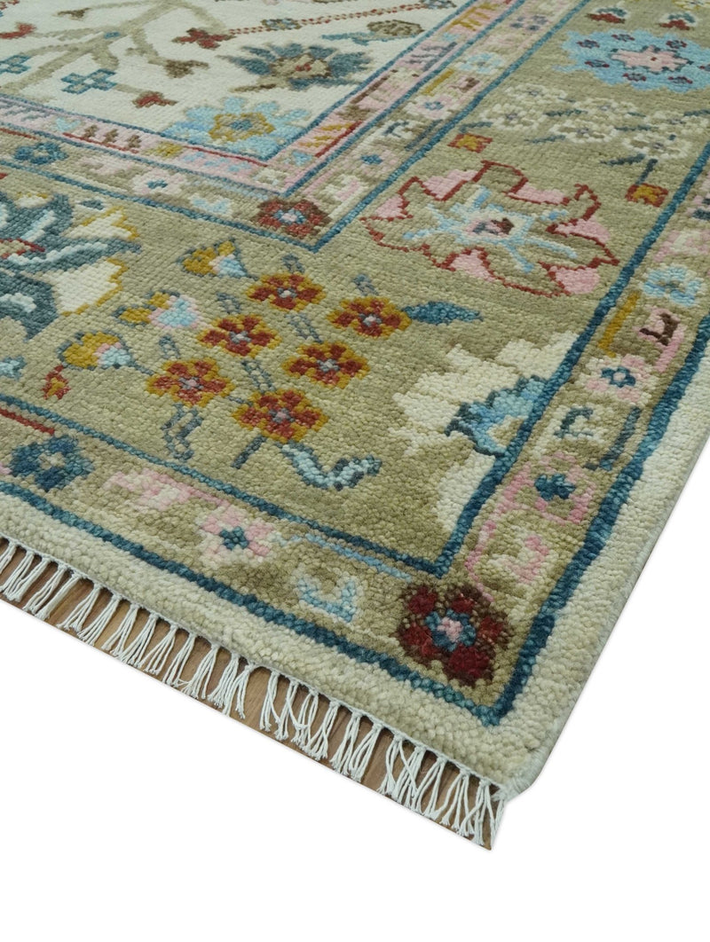 Ivory and Olive 9x12 Hand Knotted Traditional Oushak wool rug - The Rug Decor