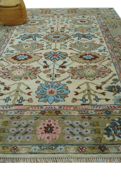 Ivory and Olive 9x12 Hand Knotted Traditional Oushak wool rug - The Rug Decor