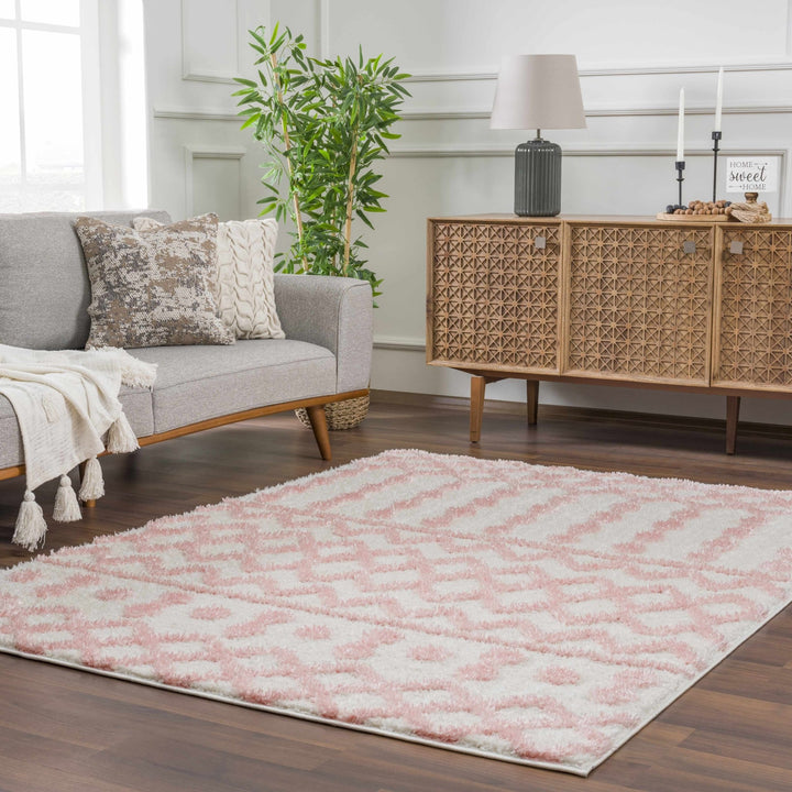 Ivory and Peach Tribal Design High low Texture Plush Pile Area Rug - The Rug Decor