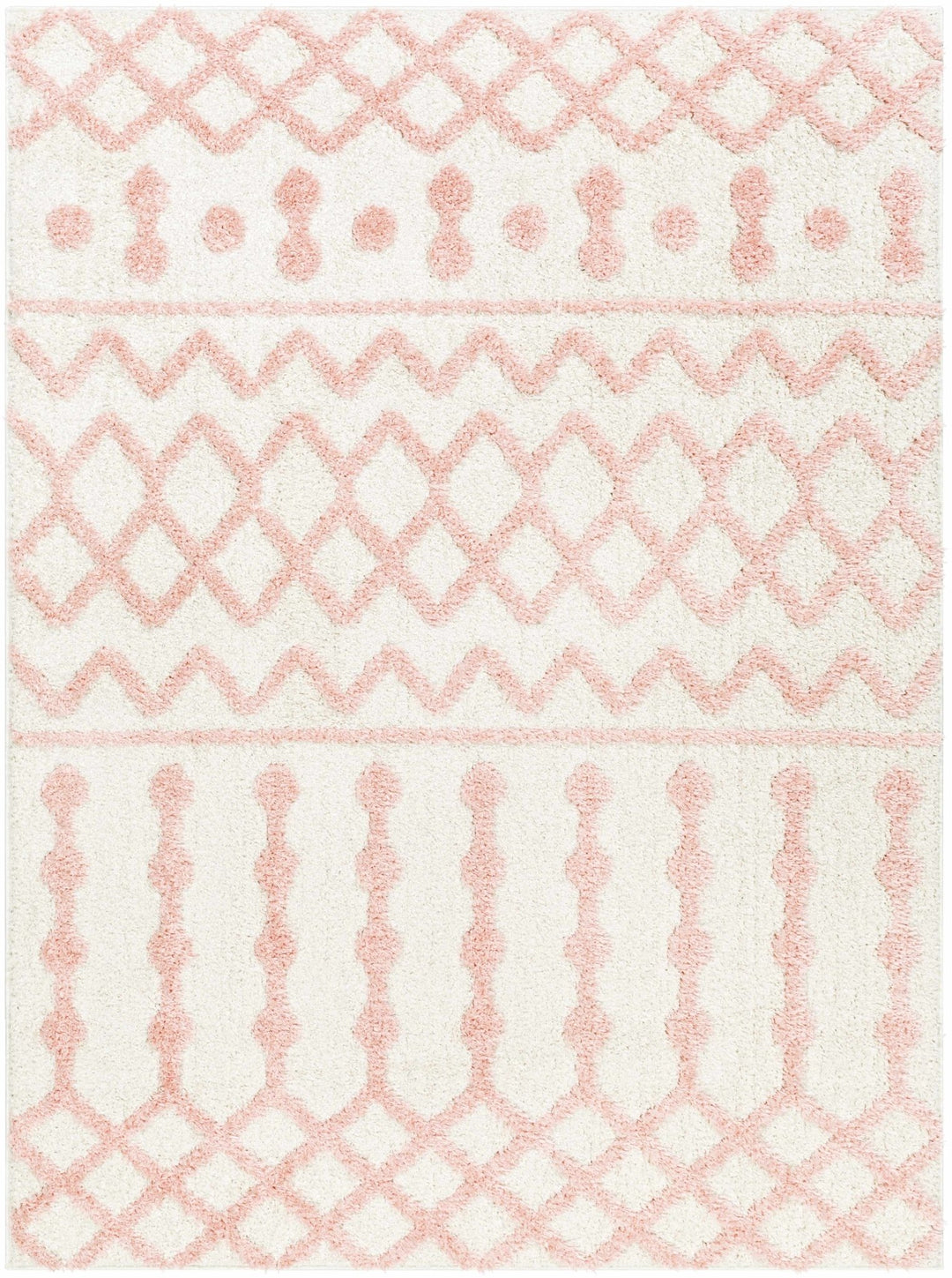 Ivory and Peach Tribal Design High low Texture Plush Pile Area Rug - The Rug Decor