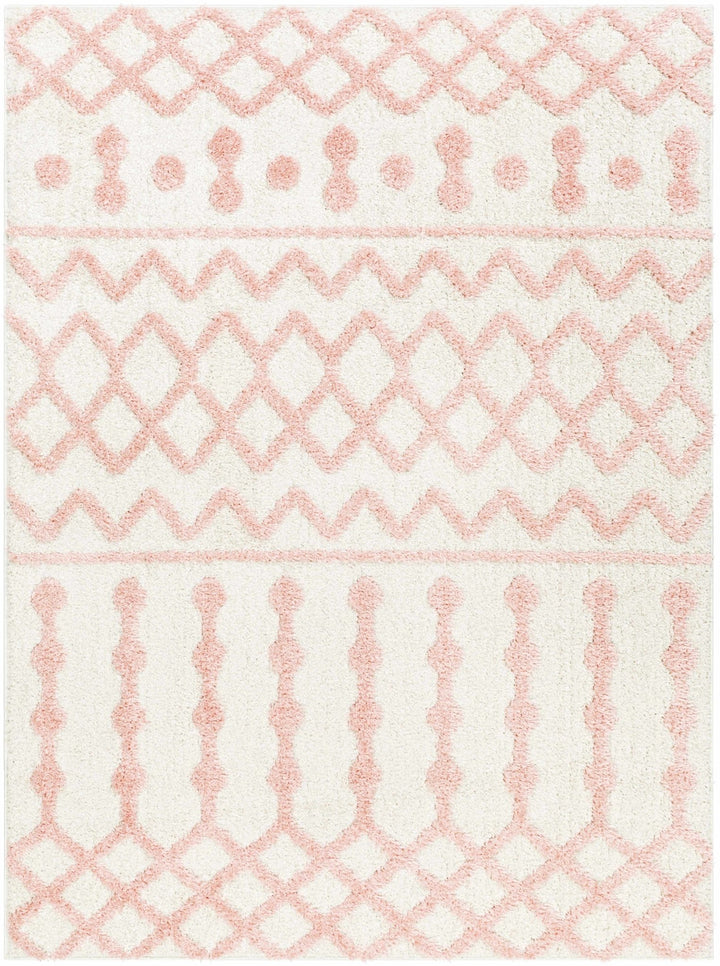 Ivory and Peach Tribal Design High low Texture Plush Pile Area Rug - The Rug Decor