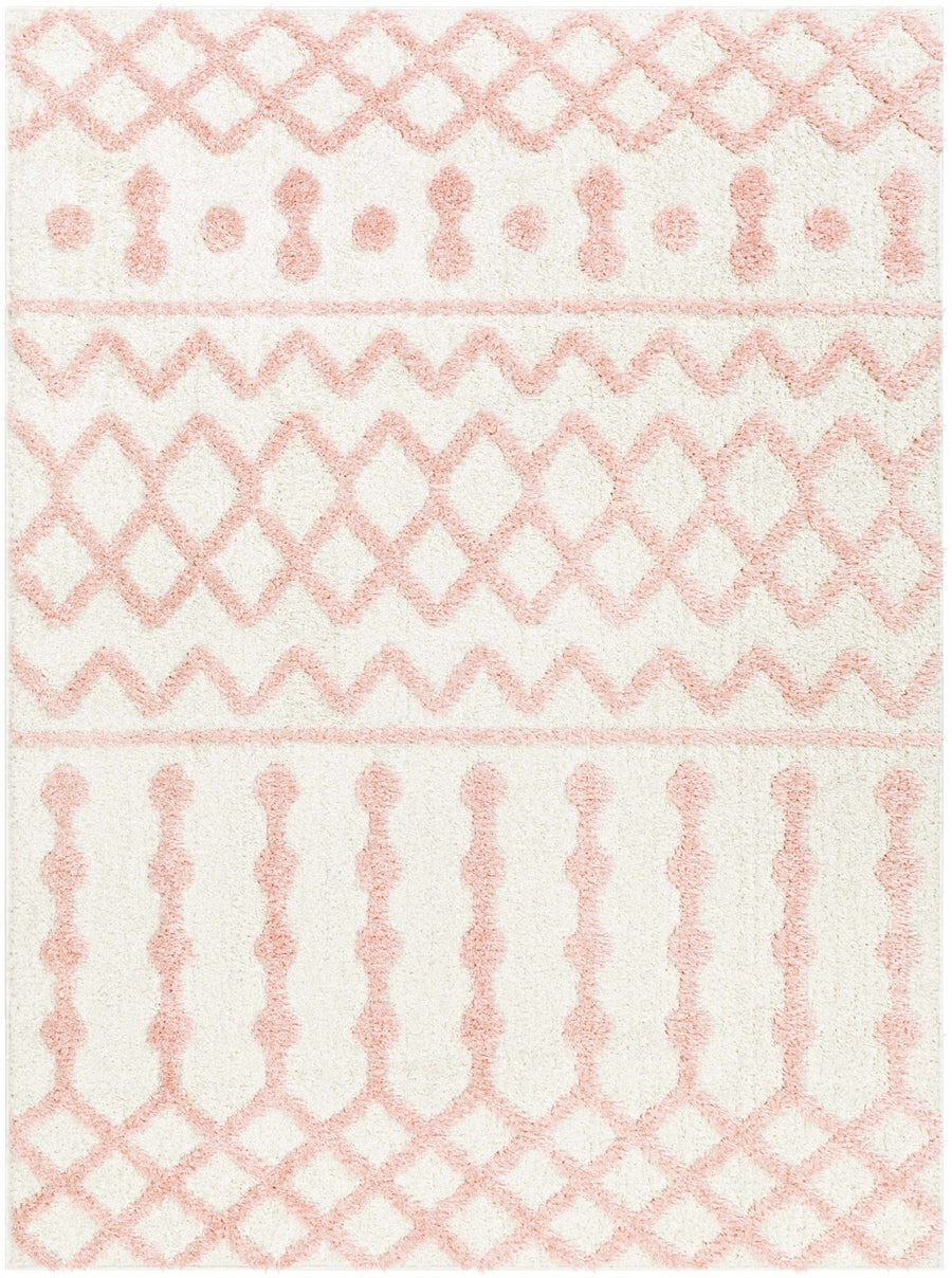 Ivory and Peach Tribal Design High low Texture Plush Pile Area Rug - The Rug Decor
