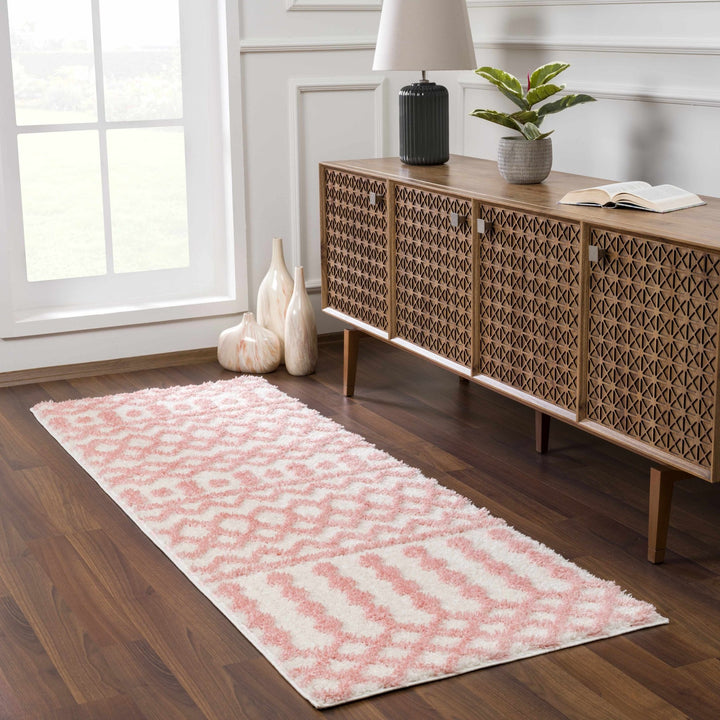 Ivory and Peach Tribal Design High low Texture Plush Pile Area Rug - The Rug Decor