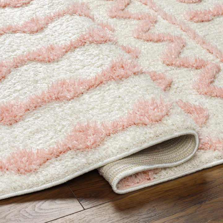 Ivory and Peach Tribal Design High low Texture Plush Pile Area Rug - The Rug Decor