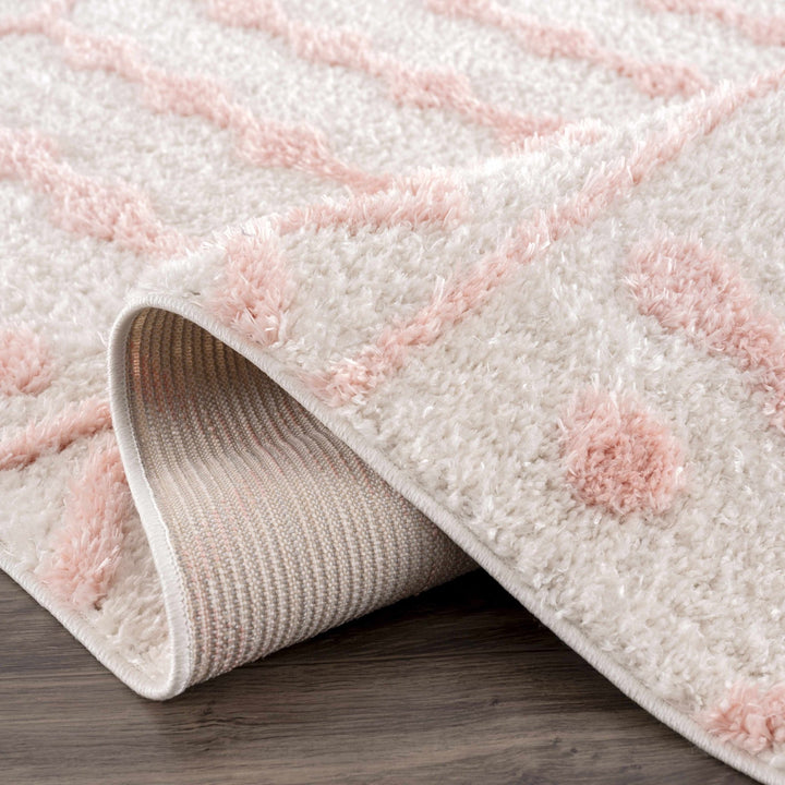 Ivory and Peach Tribal Design High low Texture Plush Pile Area Rug - The Rug Decor