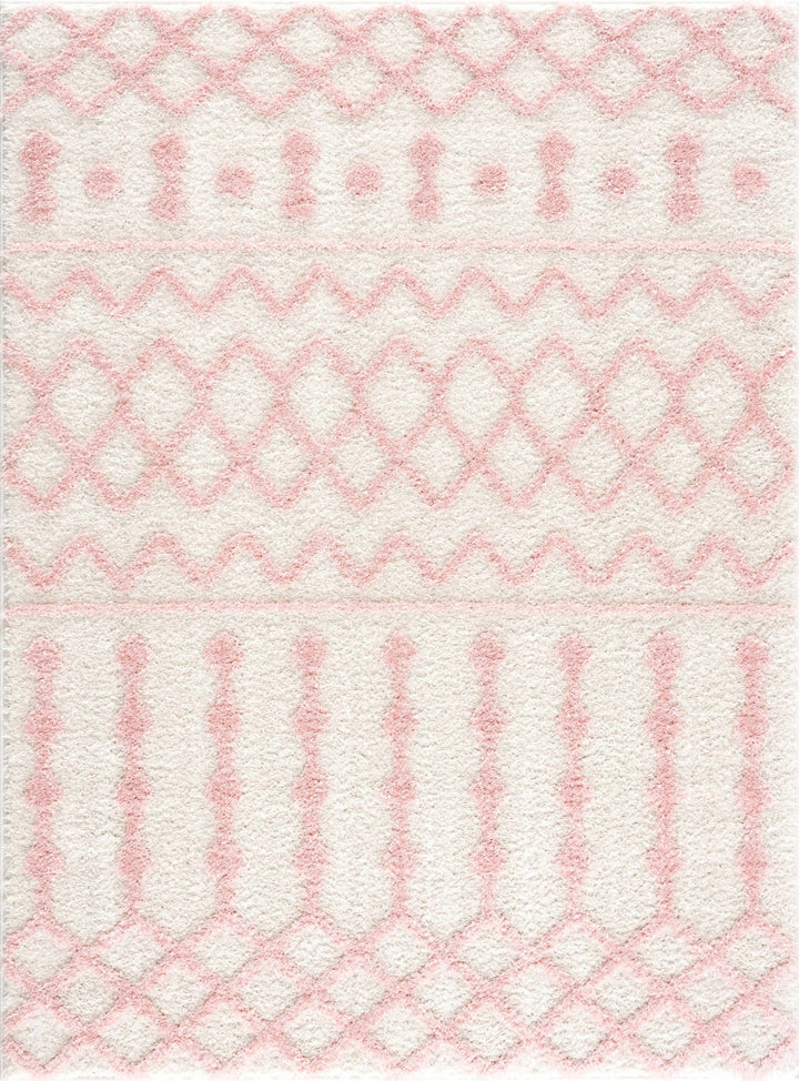 Ivory and Peach Tribal Design High low Texture Plush Pile Area Rug - The Rug Decor