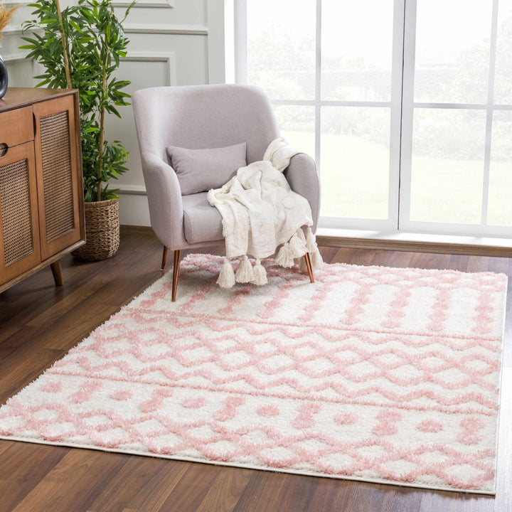 Ivory and Peach Tribal Design High low Texture Plush Pile Area Rug - The Rug Decor