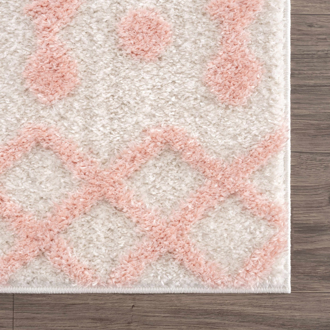 Ivory and Peach Tribal Design High low Texture Plush Pile Area Rug - The Rug Decor