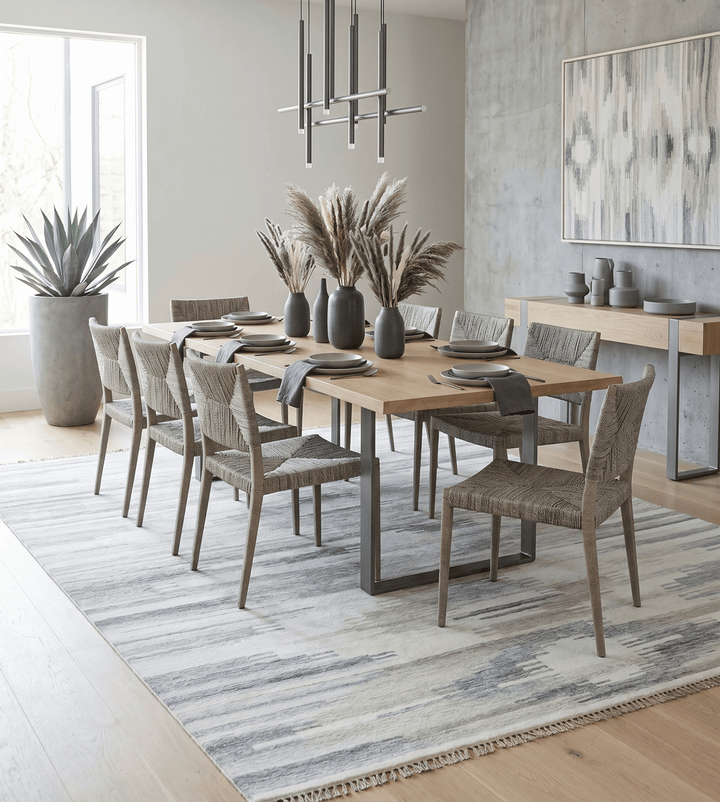 Ivory and Silver fine Wool and Viscose Kilim Rug - The Rug Decor