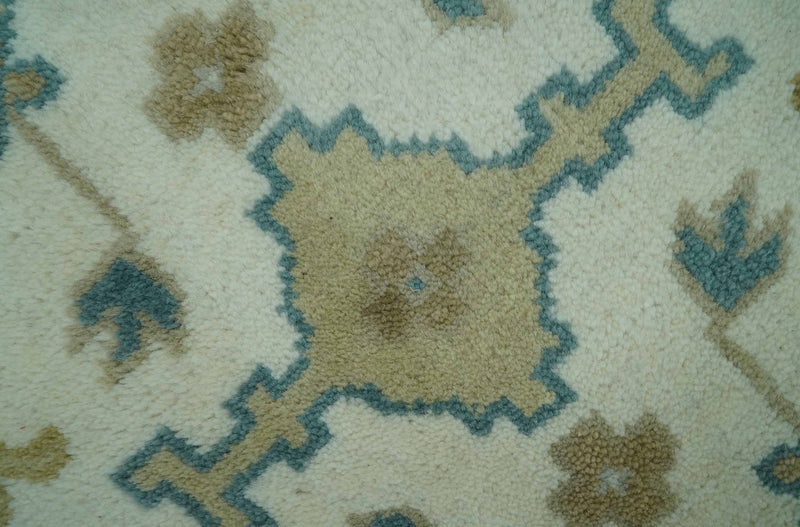 Ivory and Teal Hand Knotted 6x9 Traditional Oriental Oushak wool area rug - The Rug Decor