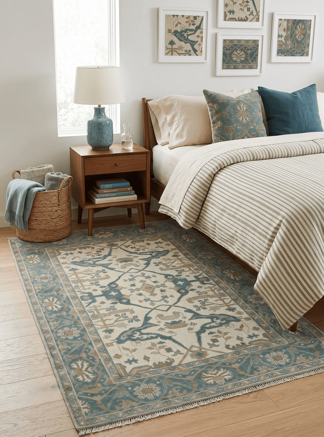 Ivory and Teal Hand Knotted Traditional Oriental Oushak Multi size wool area rug - The Rug Decor