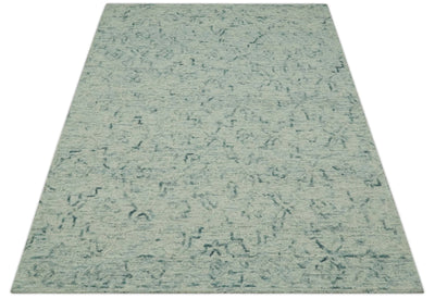 Ivory and Teal Modern Abstract 5x7 Hand Tufted wool area rug - The Rug Decor