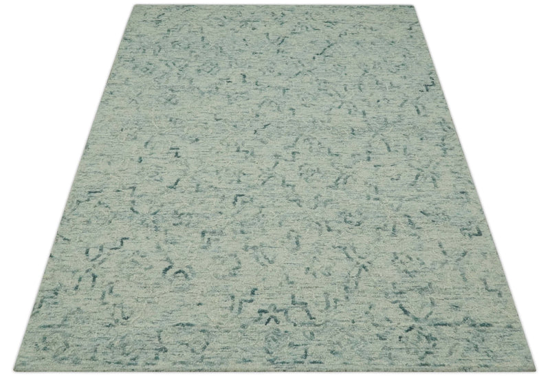 Ivory and Teal Modern Abstract 5x7 Hand Tufted wool area rug - The Rug Decor