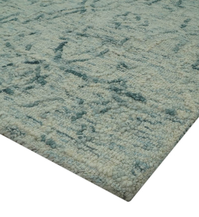 Ivory and Teal Modern Abstract 5x7 Hand Tufted wool area rug - The Rug Decor