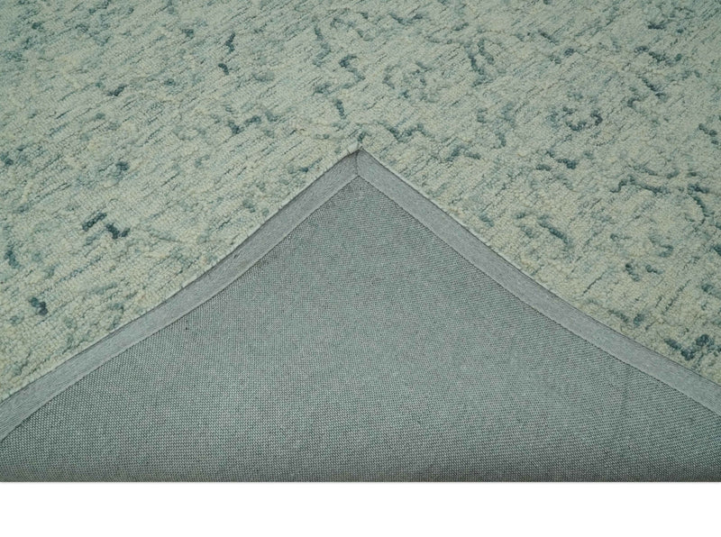 Ivory and Teal Modern Abstract 5x7 Hand Tufted wool area rug - The Rug Decor