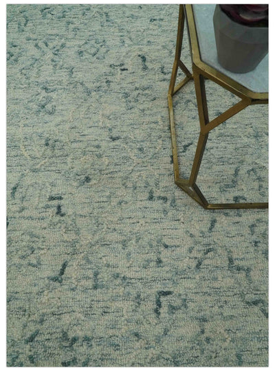 Ivory and Teal Modern Abstract 5x7 Hand Tufted wool area rug - The Rug Decor