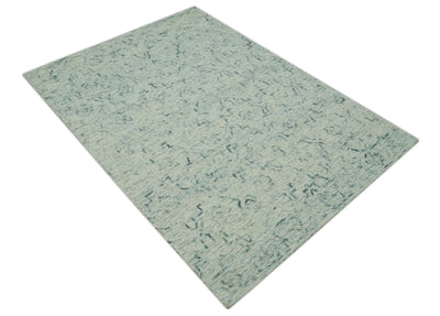 Ivory and Teal Modern Abstract 5x7 Hand Tufted wool area rug - The Rug Decor