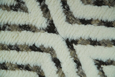 Ivory, Beige and Charcoal Modern Stripes Plush Pile Moroccan Style Hand knotted 5x8 wool Area Rug - The Rug Decor