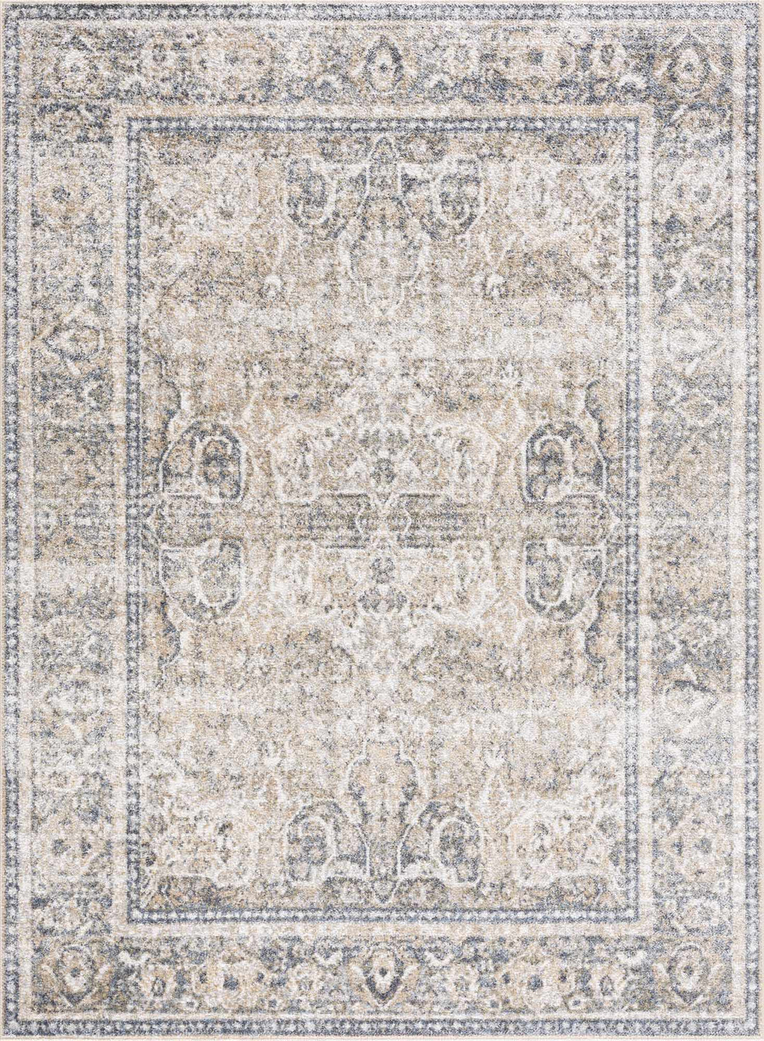 Ivory, Beige and Charcoal Vintage Style Traditional Oriental design Washable Area Rug - The Rug Decor