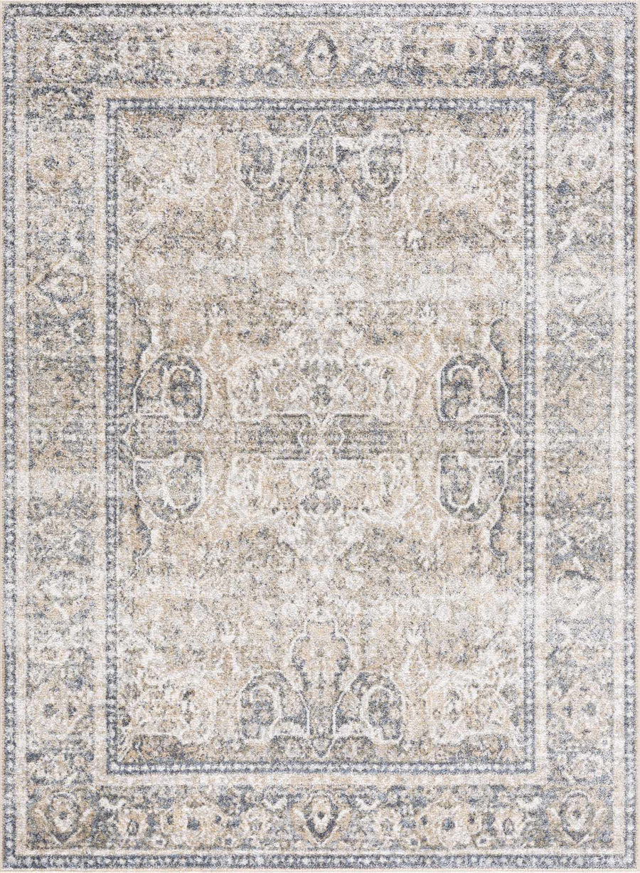 Ivory, Beige and Charcoal Vintage Style Traditional Oriental design Washable Area Rug - The Rug Decor