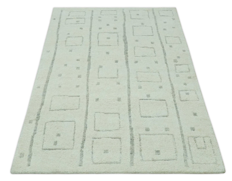 Ivory, Beige and Gray 5x8 Modern Geometrical Hand Knotted wool area Rug - The Rug Decor