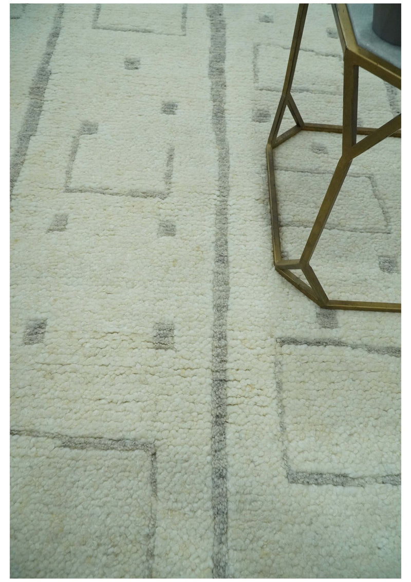 Ivory, Beige and Gray Modern Geometrical Hand Knotted Multi Size wool area Rug - The Rug Decor