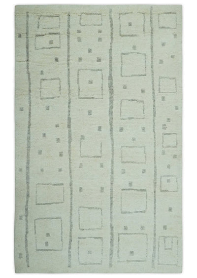 Ivory, Beige and Gray Modern Geometrical Hand Knotted Multi Size wool area Rug - The Rug Decor