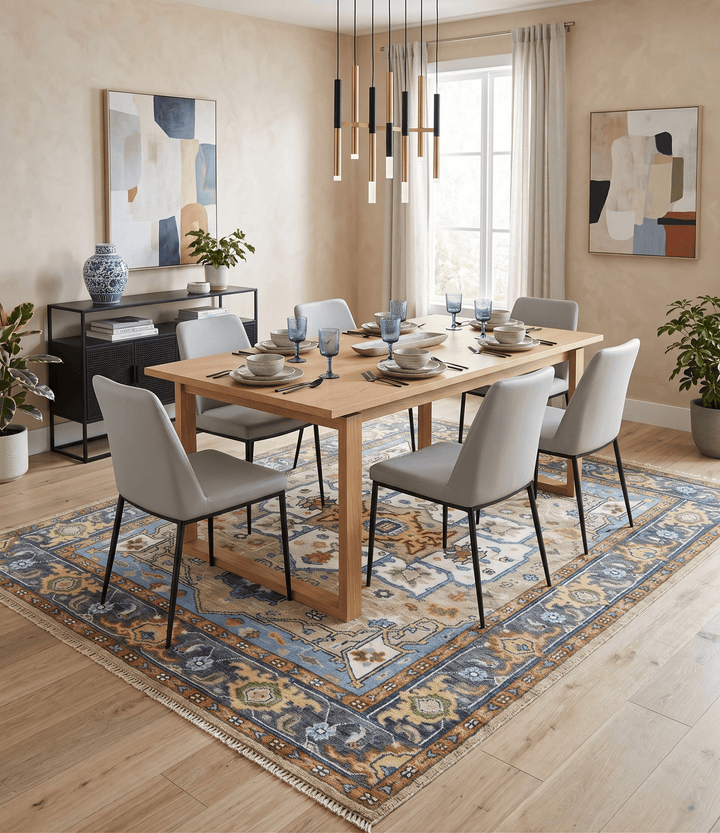 Ivory, Beige, Blue and Charcoal Traditional Heriz Hand Knotted Multi Size wool Area Rug - The Rug Decor