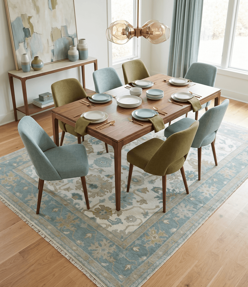 Ivory, Blue and Beige Floral Oushak Hand Knotted Traditional Turkish Inspired Custom Made Wool Area Rug - The Rug Decor