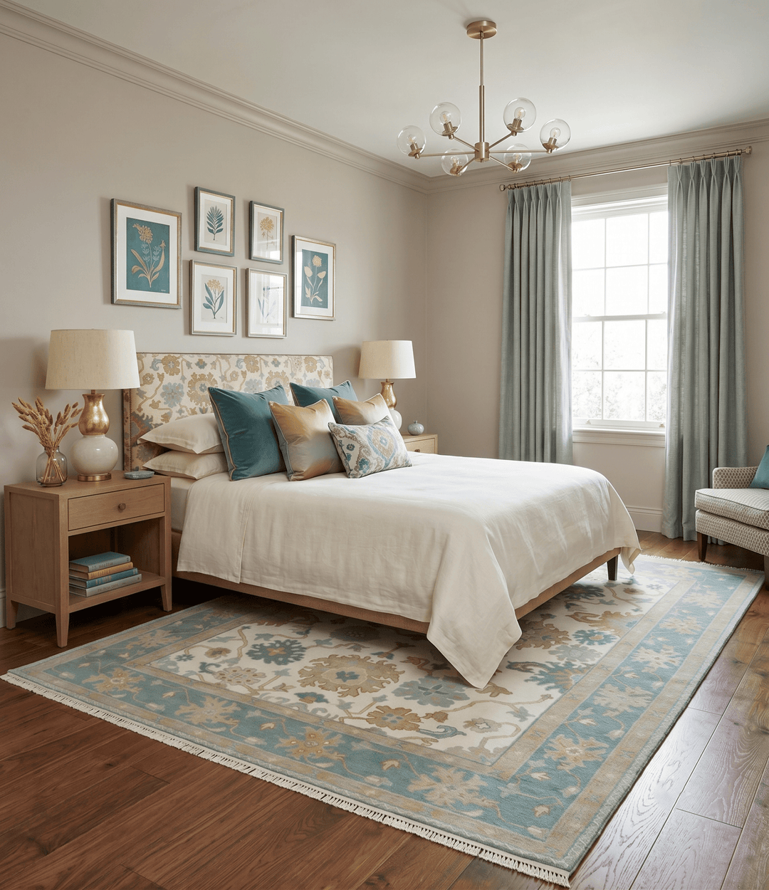 Ivory, Blue and Beige Floral Oushak Hand Knotted Traditional Turkish Inspired Custom Made Wool Area Rug - The Rug Decor