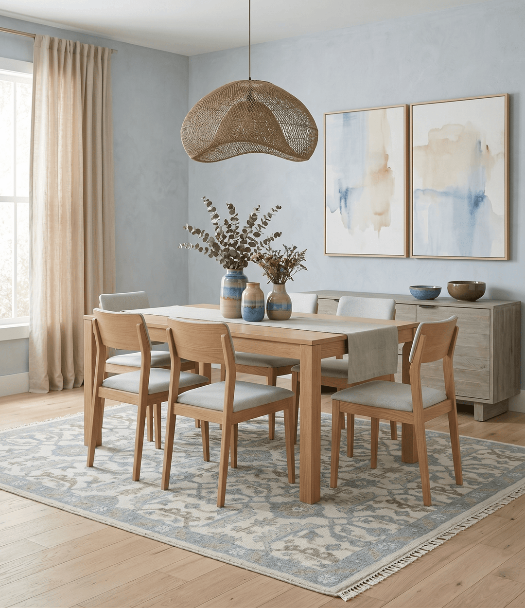 Ivory, Blue and Beige Hand knotted Traditional Large Design Multi Size wool Area Rug - The Rug Decor