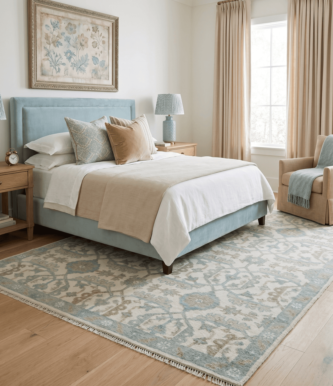 Ivory, Blue and Beige Hand knotted Traditional Large Design Multi Size wool Area Rug - The Rug Decor