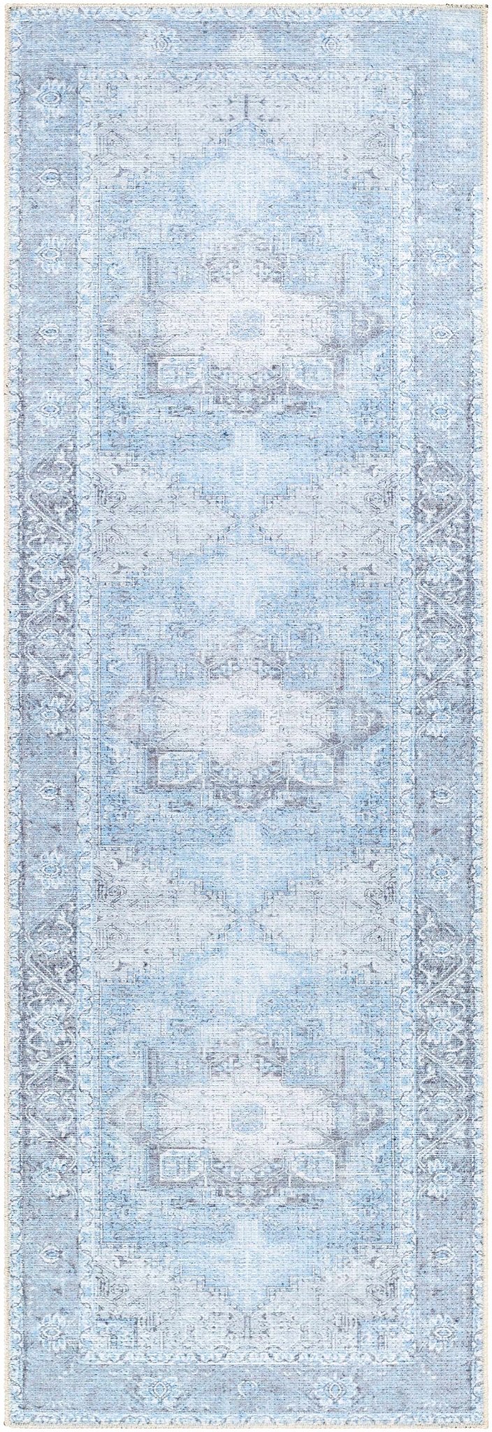 Ivory, Blue and Charcoal Traditional Medallion Design Washable Area Rug - The Rug Decor