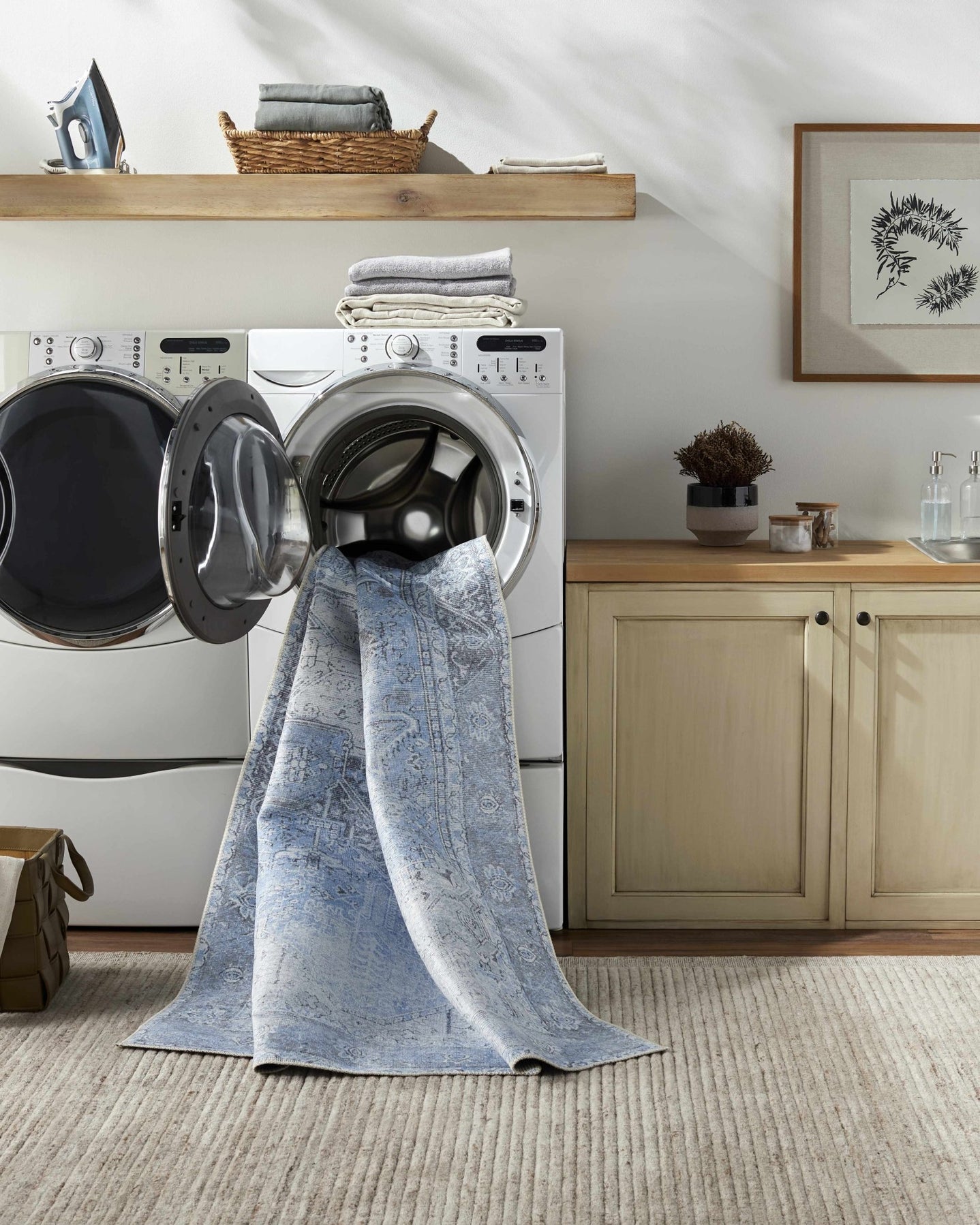 Ivory, Blue and Charcoal Traditional Medallion Design Washable Area Rug - The Rug Decor