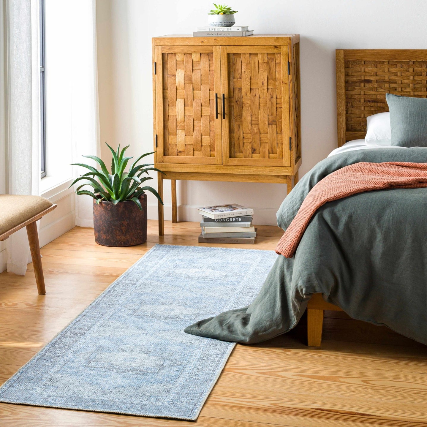 Ivory, Blue and Charcoal Traditional Medallion Design Washable Area Rug - The Rug Decor