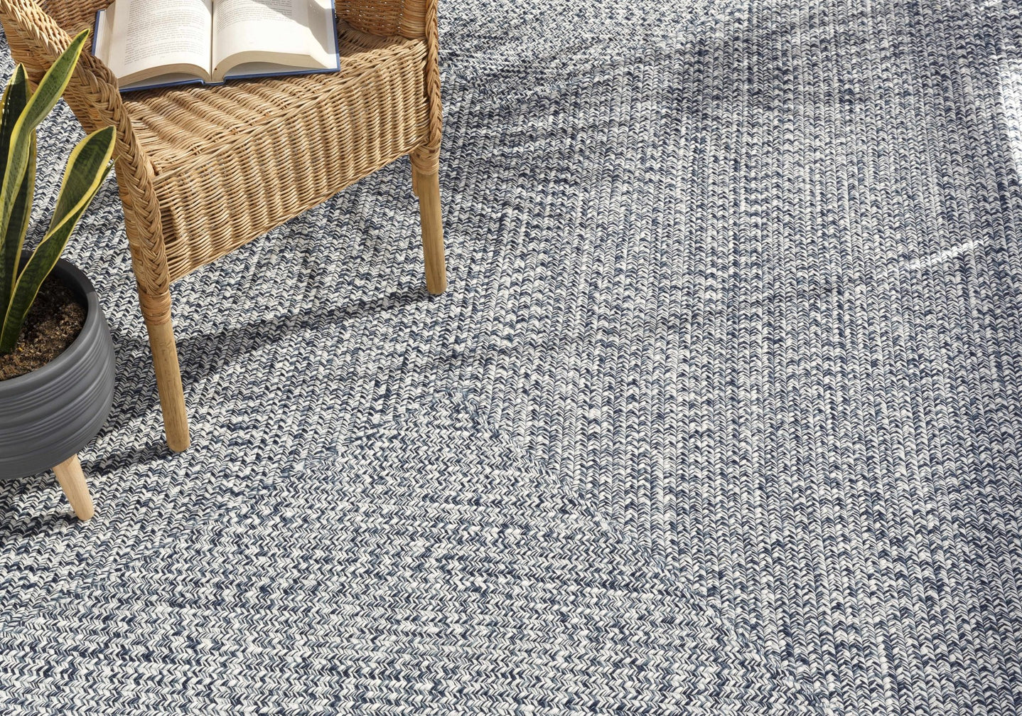 Ivory, Blue and Gray Chevron Design Braided Outdoor safe area Rug - The Rug Decor