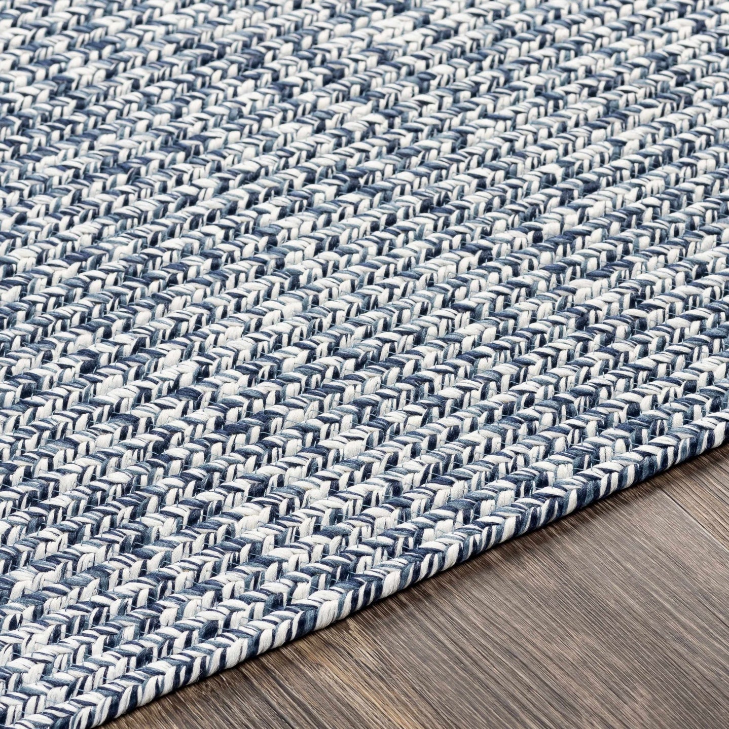 Ivory, Blue and Gray Chevron Design Braided Outdoor safe area Rug - The Rug Decor