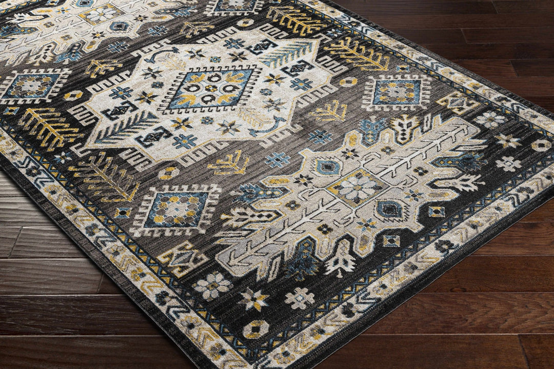 Ivory, Blue, Gray and Charcoal Traditional Washable Area Rug - The Rug Decor