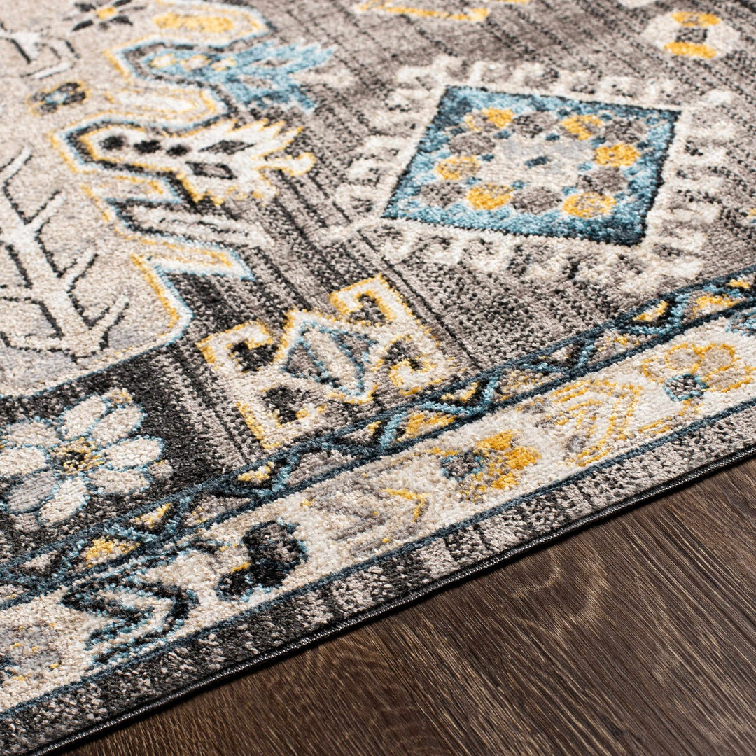 Ivory, Blue, Gray and Charcoal Traditional Washable Area Rug - The Rug Decor