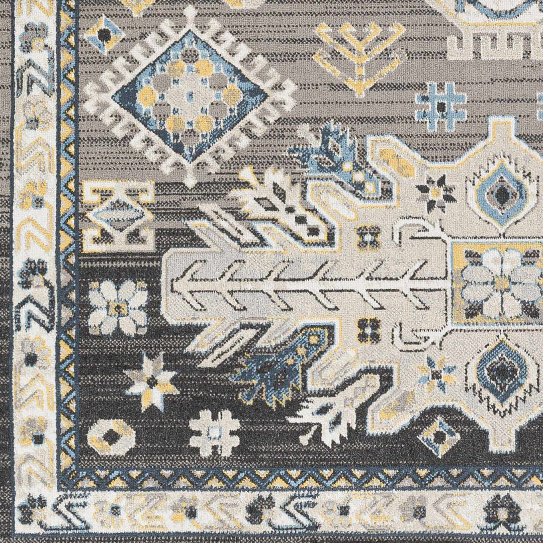 Ivory, Blue, Gray and Charcoal Traditional Washable Area Rug - The Rug Decor