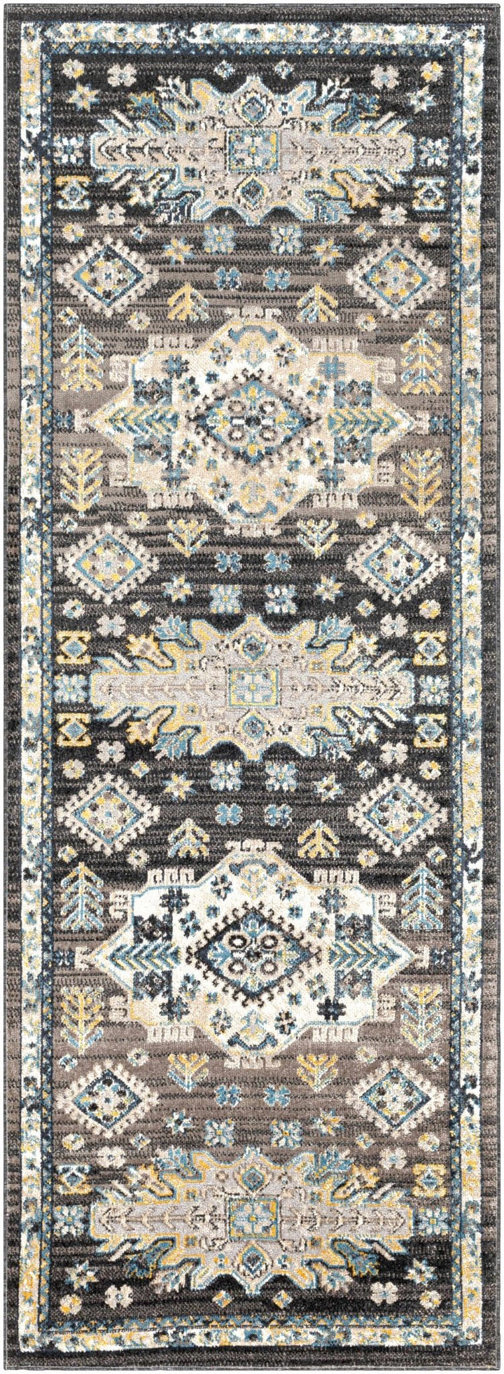 Ivory, Blue, Gray and Charcoal Traditional Washable Area Rug - The Rug Decor